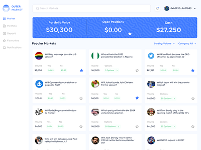 Outer Market - Prediction Market clean ui crypto design figmadesign graphic design interactive mobile ui ui ux web3