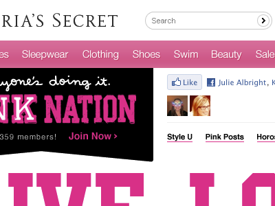 Everyone's Doing It facebook fb like marketing navigation pink ui victorias secret wed
