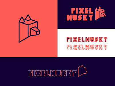 Pixelhusky Further Logo Explorations adaptive club design dog husky logo mark monoline outline pixel university