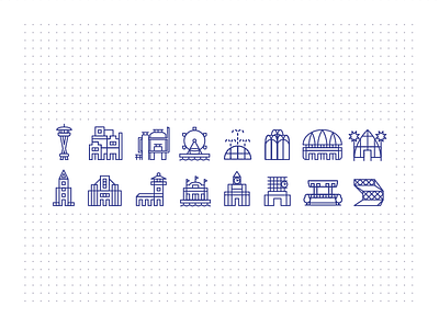 Seattle Landmark Icons pt. 2 architecture building icon icon set icons landmark monoline monument seattle vector