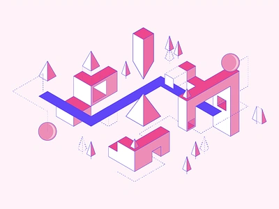 Dubhacks - Launch Illustration 01 abstract branding geometric hackathon identity illustration isometric monoline outline student