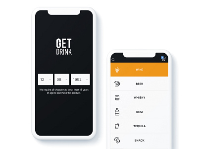 Screens of Alcohol delivery app - Getdrink alcohol app application black clean delivery delivery app design flat icons interface ios modern outline ui ux white wine
