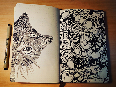 Sketch Practice cat draw fruit paper pen pencil sketch ui