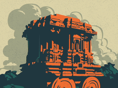 The glorious ruins of Hampi - KA hampi history illustration india karnataka monuments postcard poster ruins vector vintage
