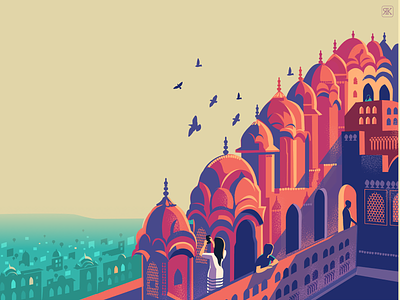 City Skyline architecutre heritage illustration india jaipur location drawing palace pink rajasthan series sketch