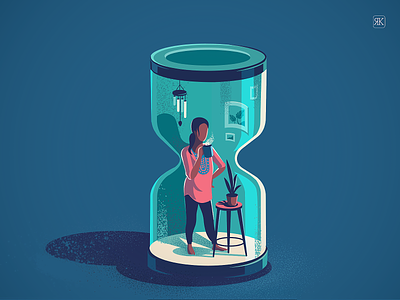 Giving time a break coffee conceptual design conceptual illustration home hour glass illustration india isometric patio quarantine solitude story texture time view working from home