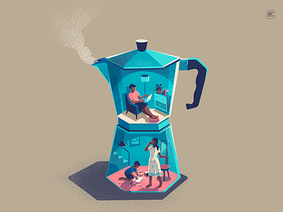 Brewing work from home brew brewing coffeemaker conceptual illustration home illustration india quarantine routine space work from home working space