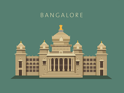 Bangalore - Vidhan Soudha architecture bangalore colourful flat illustration india karnataka parliament vector vidhan soudha