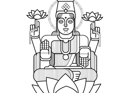 Lakshmi - Goddess of wealth black and white drawing flat goddess gods illustration india indian lakshmi laxmi line simple