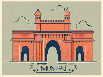 Mumbai postcards bombay bombay gate custom font illustration india mumbai