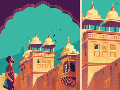 Exploring the details courtyard illustration india jaipur mural palace patio royal series style textures travel