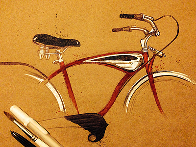 Ride on - WIP handmade illustration ink paper pen schwinn vintage cycle water colour