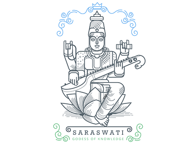 New series goddess hindu illustration india line minimal saraswati