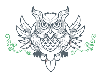 Earth day bird illustration minimal ornamental outline owl