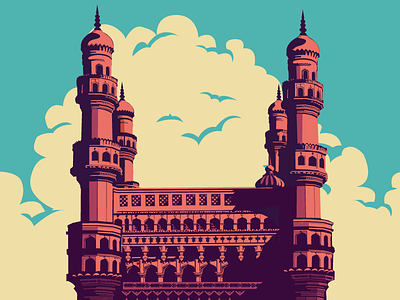 Charminar - Hyd charminar clouds hyderabad illustration india minarets monument