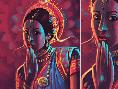 Sense of wonder awe colorful dance dance form dramatic experession expressive illustration india ipadpro lighting odissi stage surprise wonderstruck