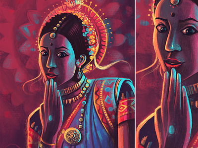 Sense of wonder awe colorful dance dance form dramatic experession expressive illustration india ipadpro lighting odissi stage surprise wonderstruck