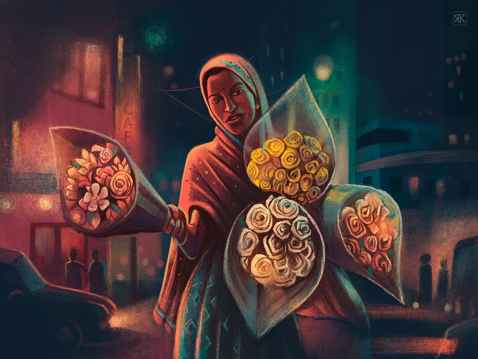 Blossoms bangalore blossoms city everyday flowers illustration joyful light neon series
