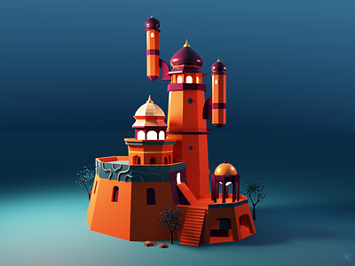 Blending the old and new 3d illustration blend blender collision conceptual experimental fort hertiage illustration india magical new and old rajasthan