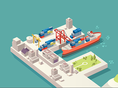 something new - WIP buildings cargo crane harbor illustration isometric park sea vector water