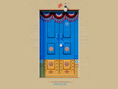 Doors series - 02 blue colorful doors illustration india indian door south india vector vintage