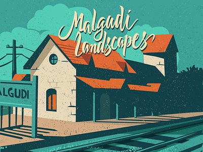 Malgudi Days book cover colourful editoral landscapes malgudi type vintage