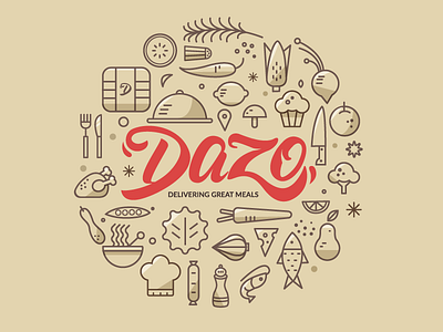 Dazo Branding custom type dazo delivery food hand script icons type
