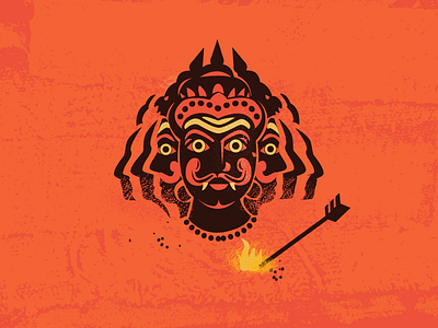 Ravana burning character dasara effigy evil flat illustration india mythology ramayan ravana ten heads