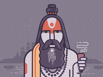 Aghori Sadhu chillum ganges illustration india kumbh mela minimal pilgrim pipe sadhu temple vector