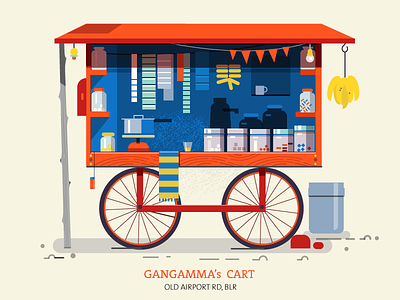 Thela - Quint Essential pushcart bananna bangalore cart colourful essential flat india minimal pushcart road roadside thela