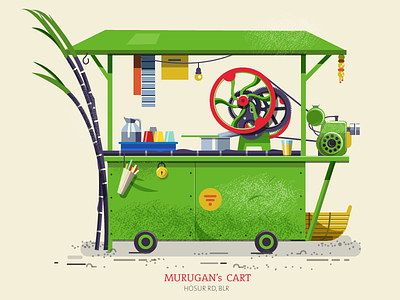 Thela 03 - Sugarcane cart bananna bangalore cart colourful essential flat india minimal pushcart road roadside thela