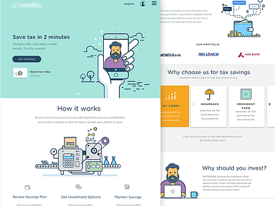 Landing page - tax saving choice decisions finance illustration insights landing page savings selfie taxes wealth web