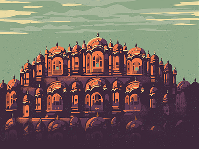 Hawa Mahal - Pink city architecture hawa mahal heritage history illustration india jaipur monument mugal palace pink city