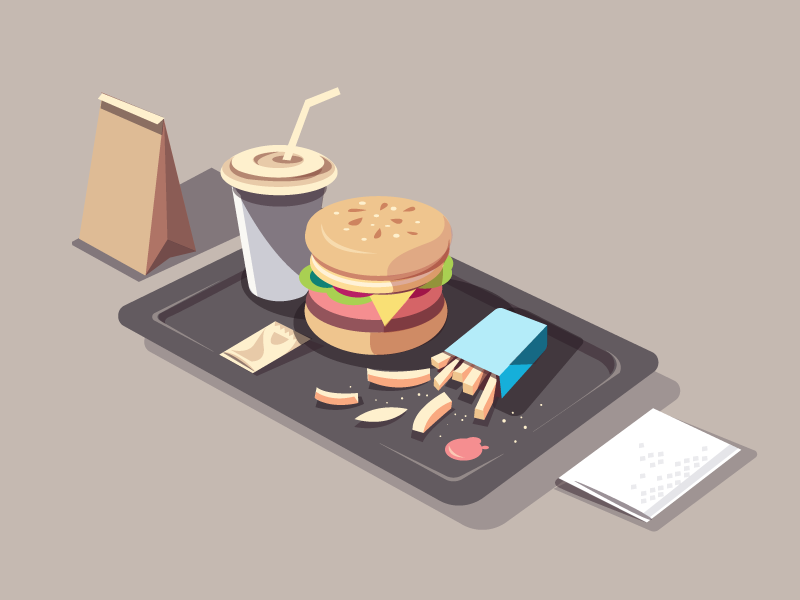 Big Burger colourful composition animation frame illustration fries isometric drink burger food