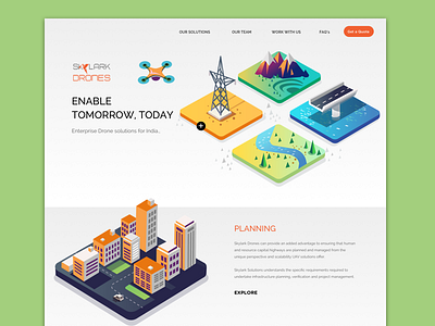 Drones - Landing page drone enterprise government illustrated web isometric landing page solutions web