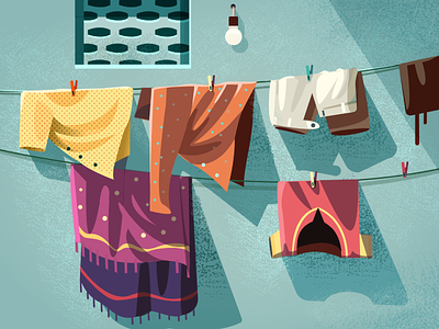 Drying it out clothes drying home india outdoor pattern shadows string texture vector