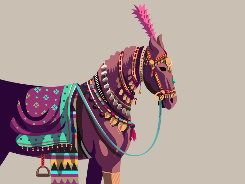 Decorated 03 - Horse illustration colorful marwari rajasthan jaipur india series decorated decorated animals