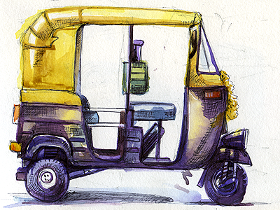 The icon auto auto rickshaw bangalore india pen and ink rickshaw watercolors