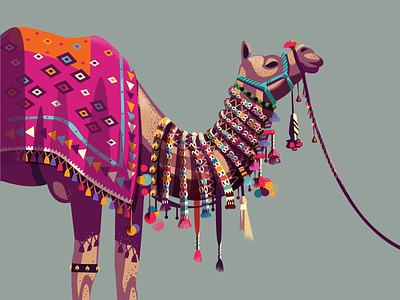 Decorated 04 - Jamal camel colorful decorated decorated animals illustration india jaipur mingei museum rajasthan series