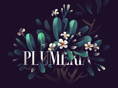 04 Plumeria bees bloom flowers fragrant frangipani garden illustration plumeria print vector
