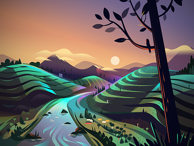Tea Meadows - WIP glimpses illustration india kerala landscape meadows road road trip shots tea estate twilight wip