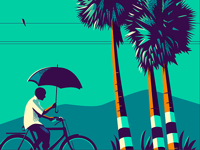 Road trip colourful commute illustration india kerala palm roadtrip story summer tamilnadu vector