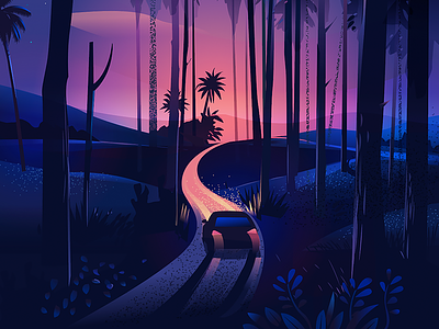 Road Trip - winding roads drive forest hills illustration india kerala road road trip south india texture trees twilight