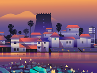 Old town and the lotus pond by ranganath krishnamani | Dribbble | Dribbble