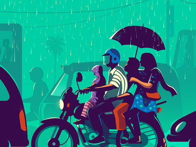 commute colorful commute contrast family illustration people rain rainbow sharing signal space traffic traffic light