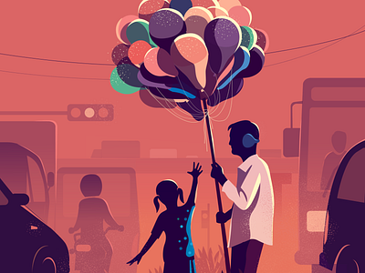 In the Middle balloons colorful gazing girl illustration india light middle observation signal traffic