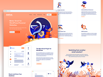 MailPoet - Web experience birds delivery design direction email product illustration story story illustration web wordpress