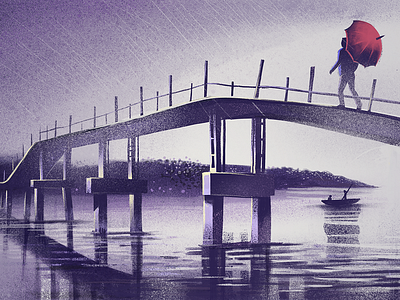 Solitary walk backwaters blur bridge ipadpro procreate app rain solitary texture walk water
