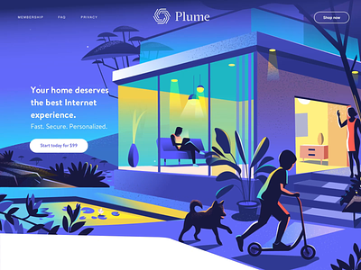 Smart homes with Plume animation connected garden home iot modern home outdoor playful smart home web