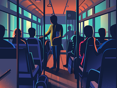 Bus ride bangalore bus bus ride colourful conductor contrast illustration india light local people transport vector